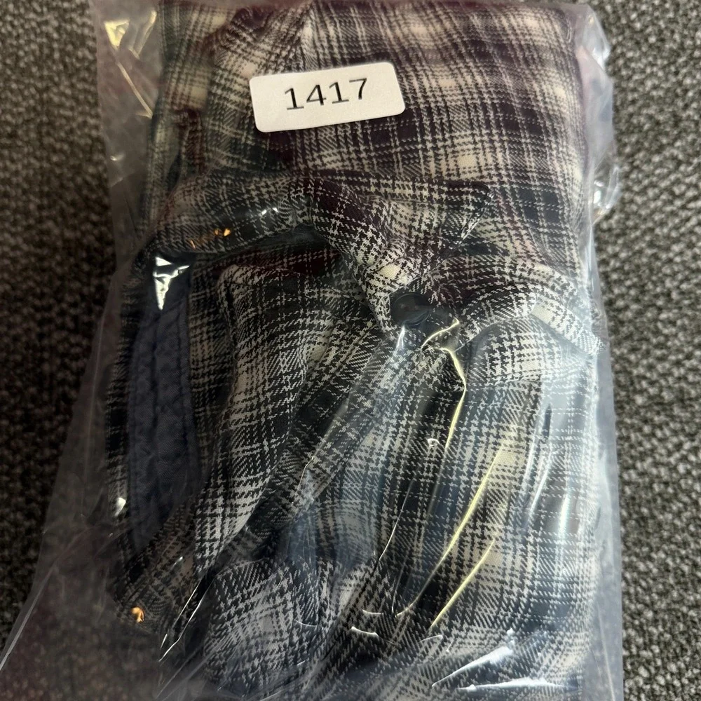 Woolrich Flannel Shirt Plaid Lightweight Cotton Button Up Black White Men Large